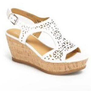Franco Sarto Flirt White Leather Cutout Wedge Sandals